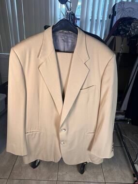 Vintage Tom James Tan Beige Suit 2 Piece Super 100s Wool Size 56 Men’s